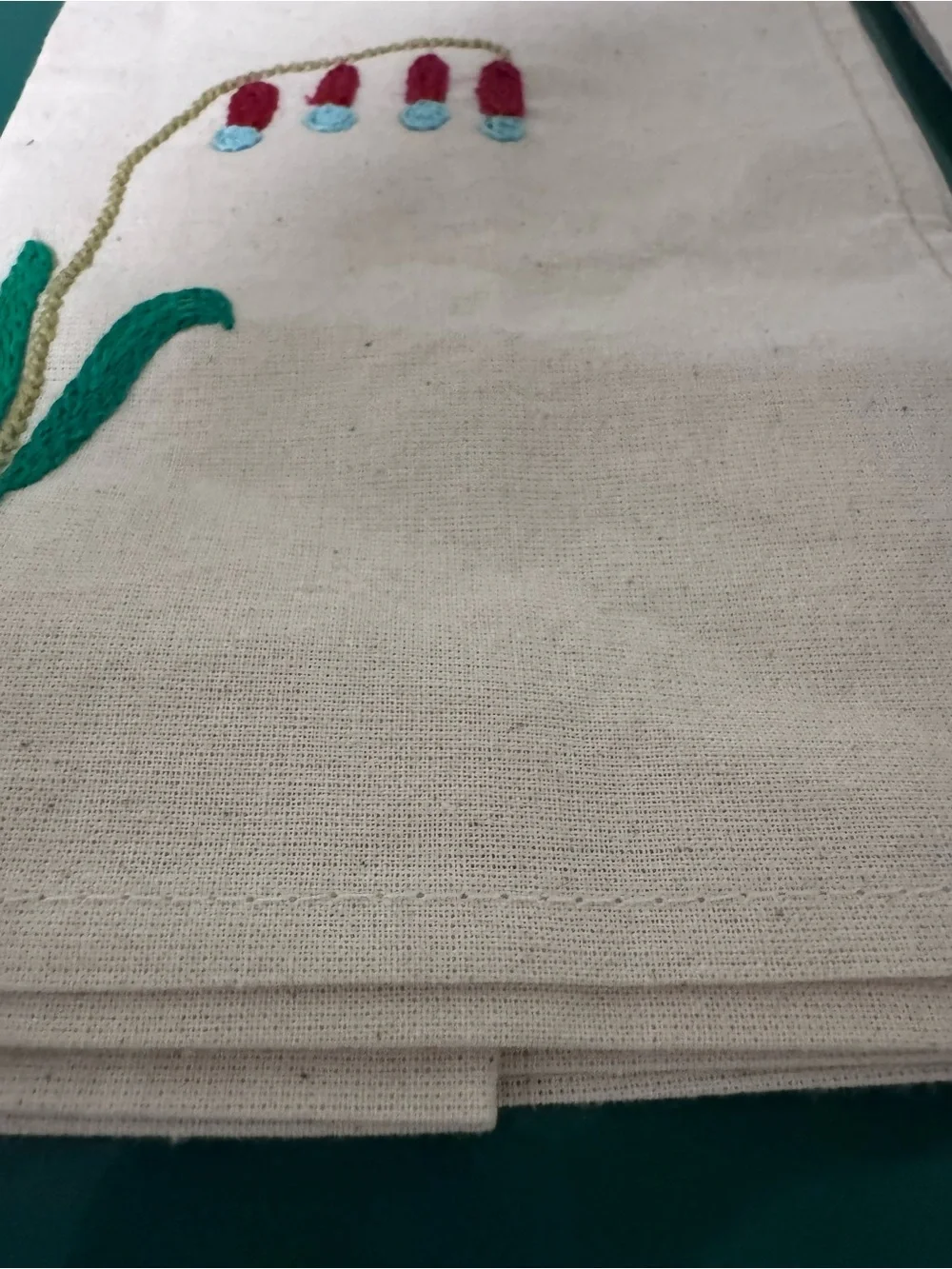 Set Of Two Napkins  Embroidered  Simple Single Flower Pattern Bone Colour Tea